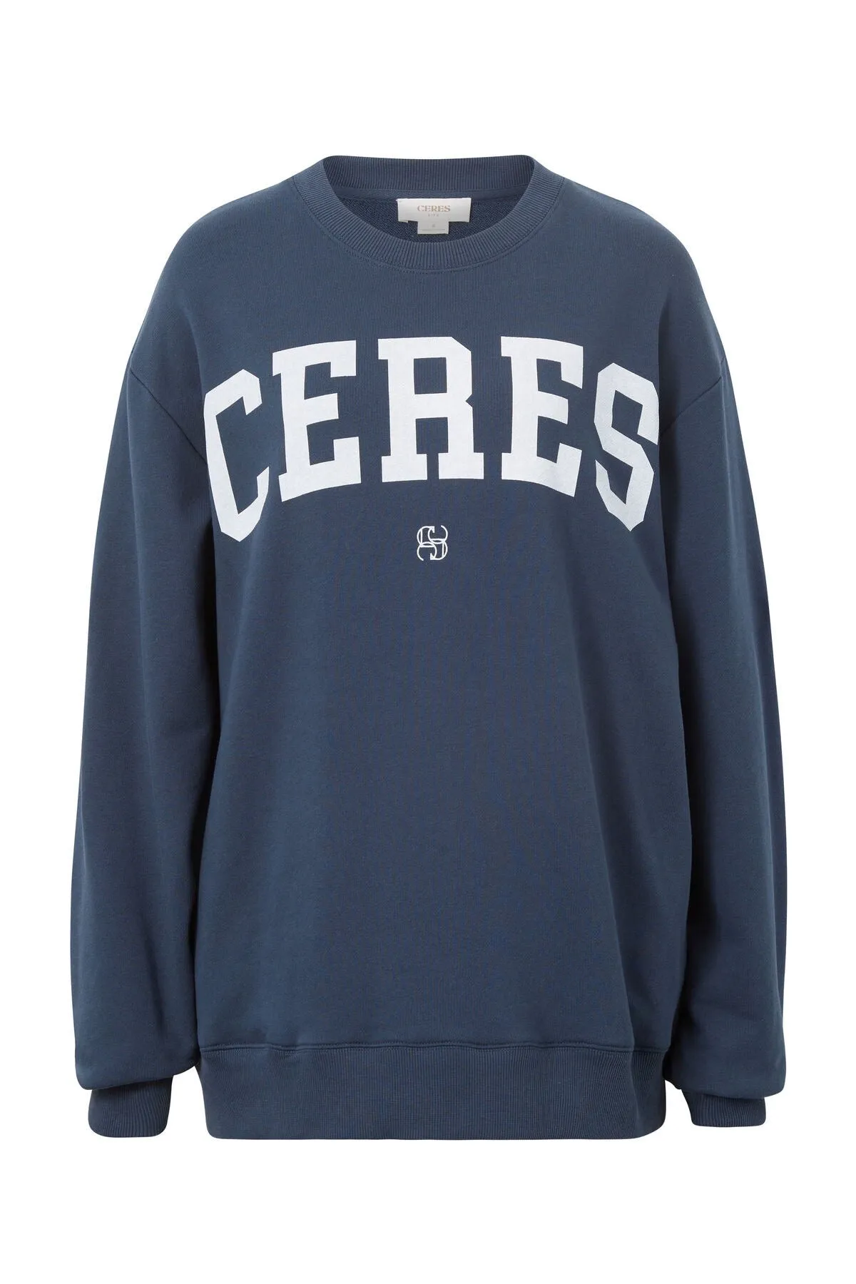 Ceres Life - Oversized Slouchy Crew - Smoke Blue Heritage Logo