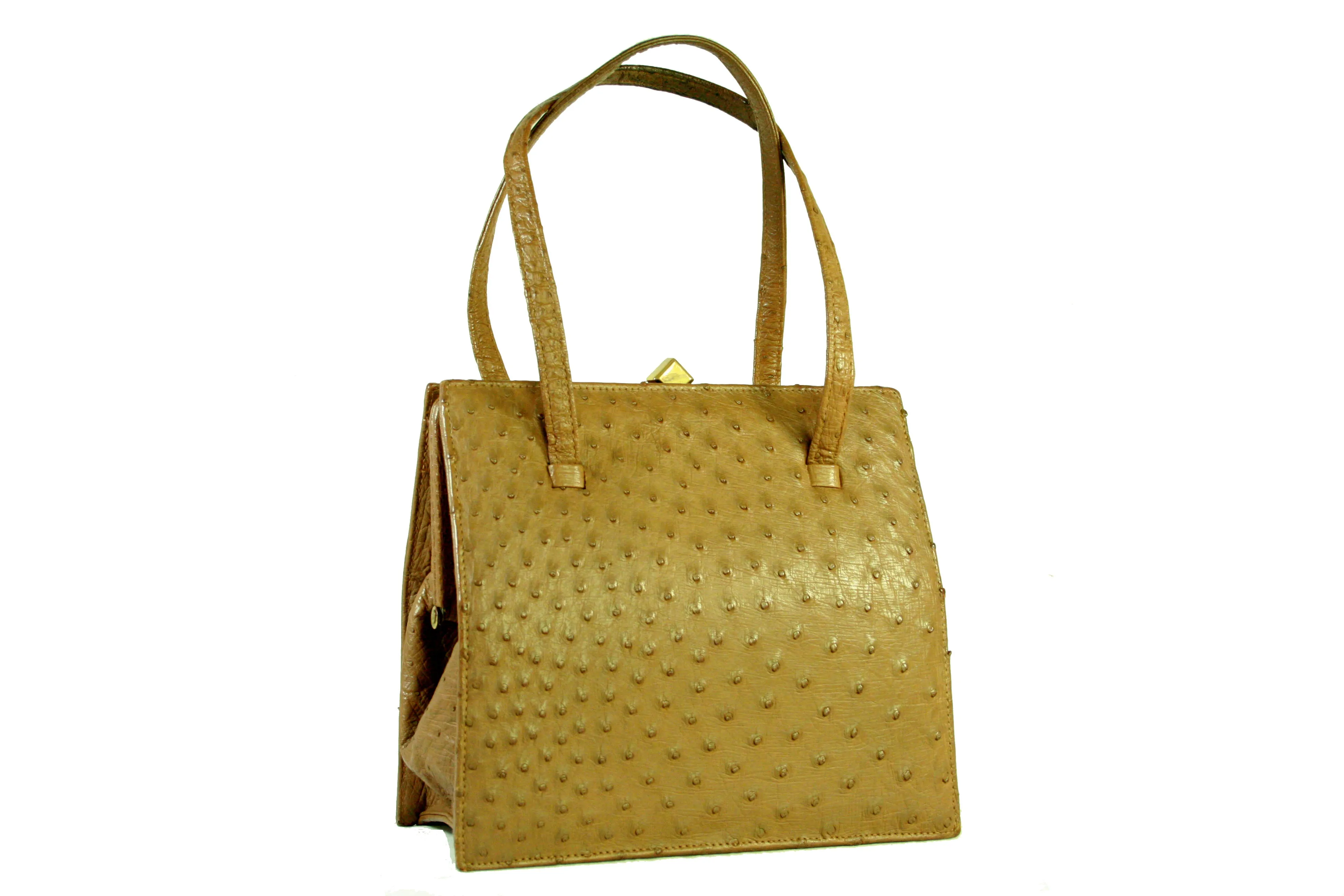 Cinnamon colored ostrich skin handbag