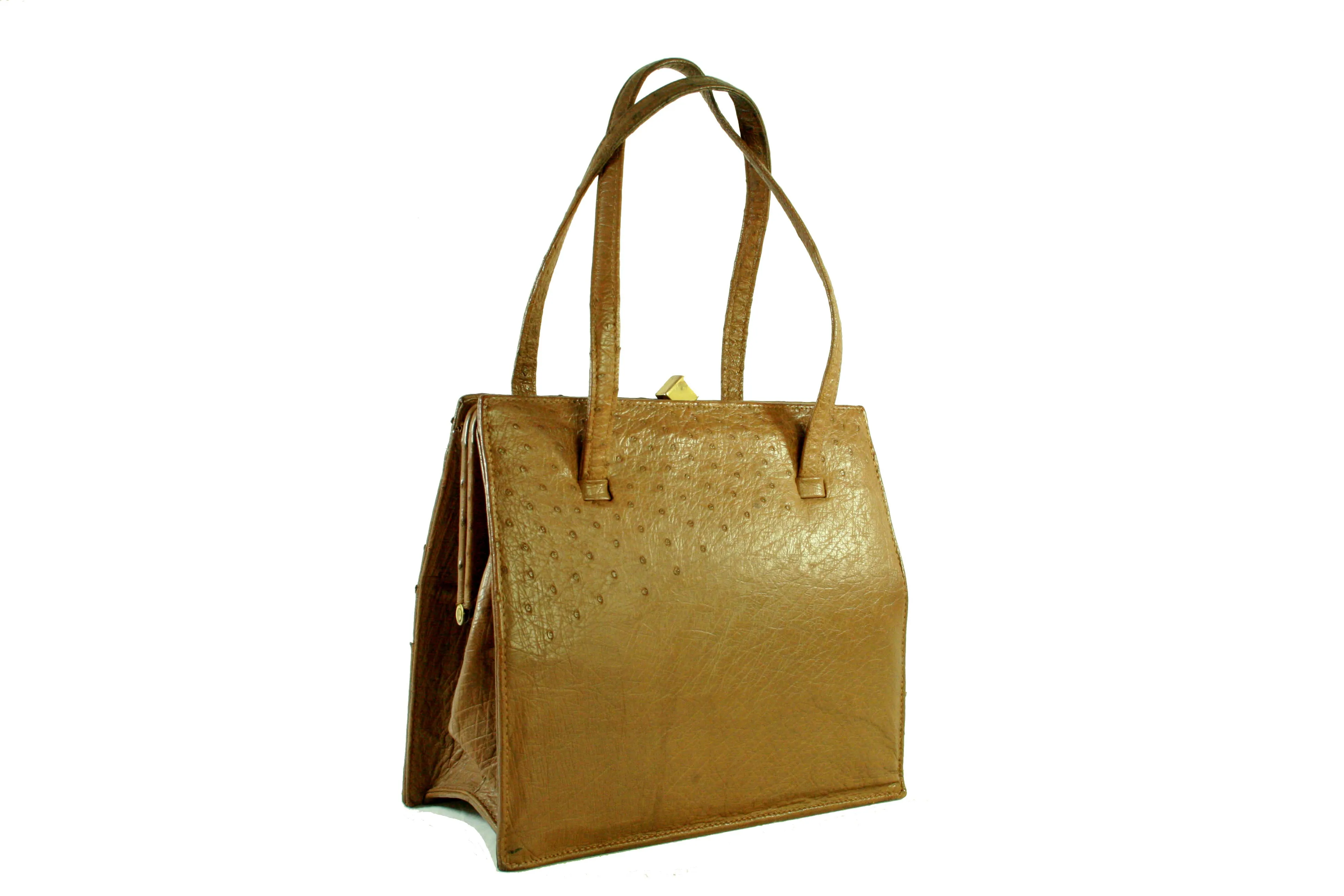 Cinnamon colored ostrich skin handbag