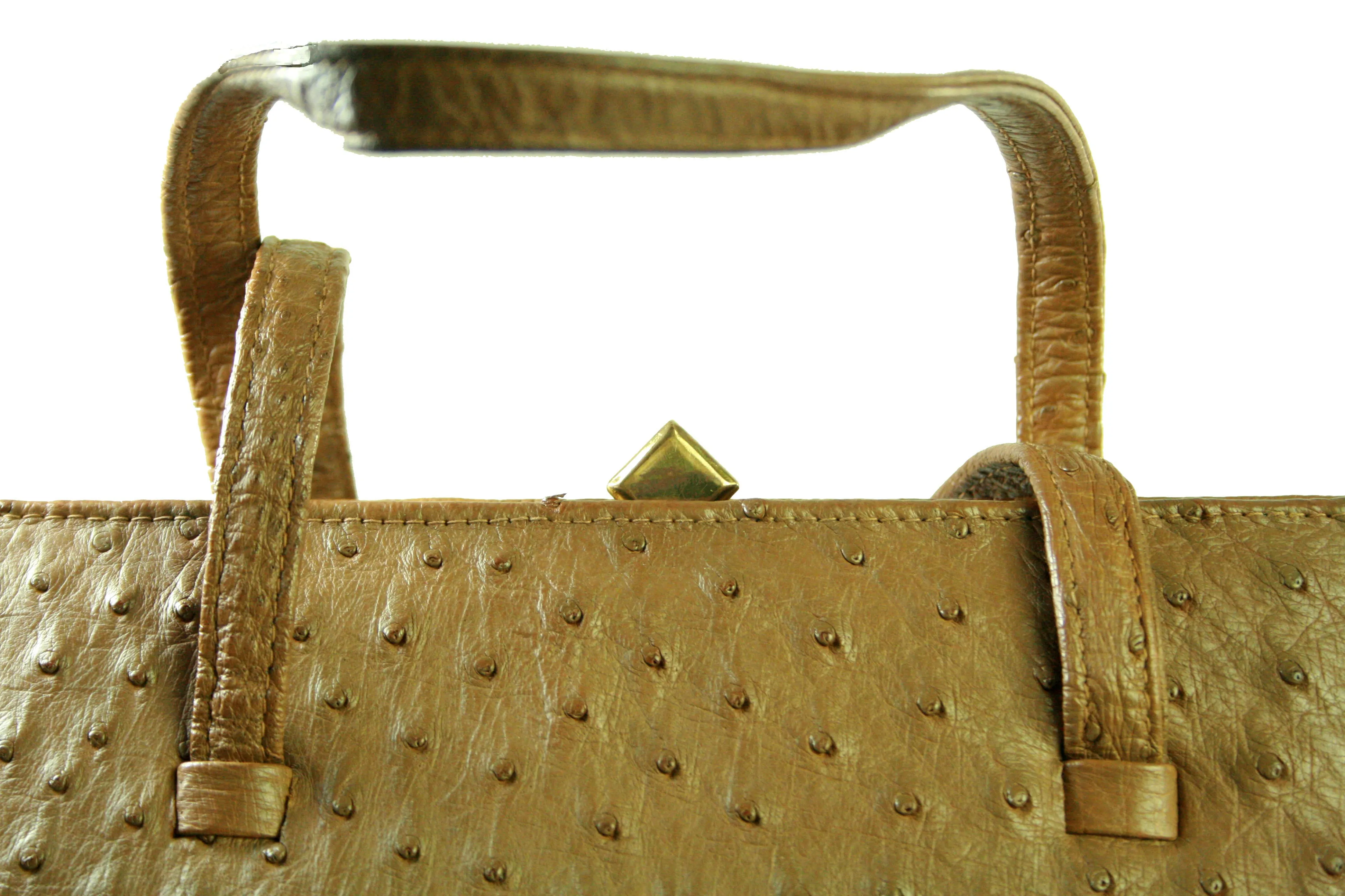 Cinnamon colored ostrich skin handbag