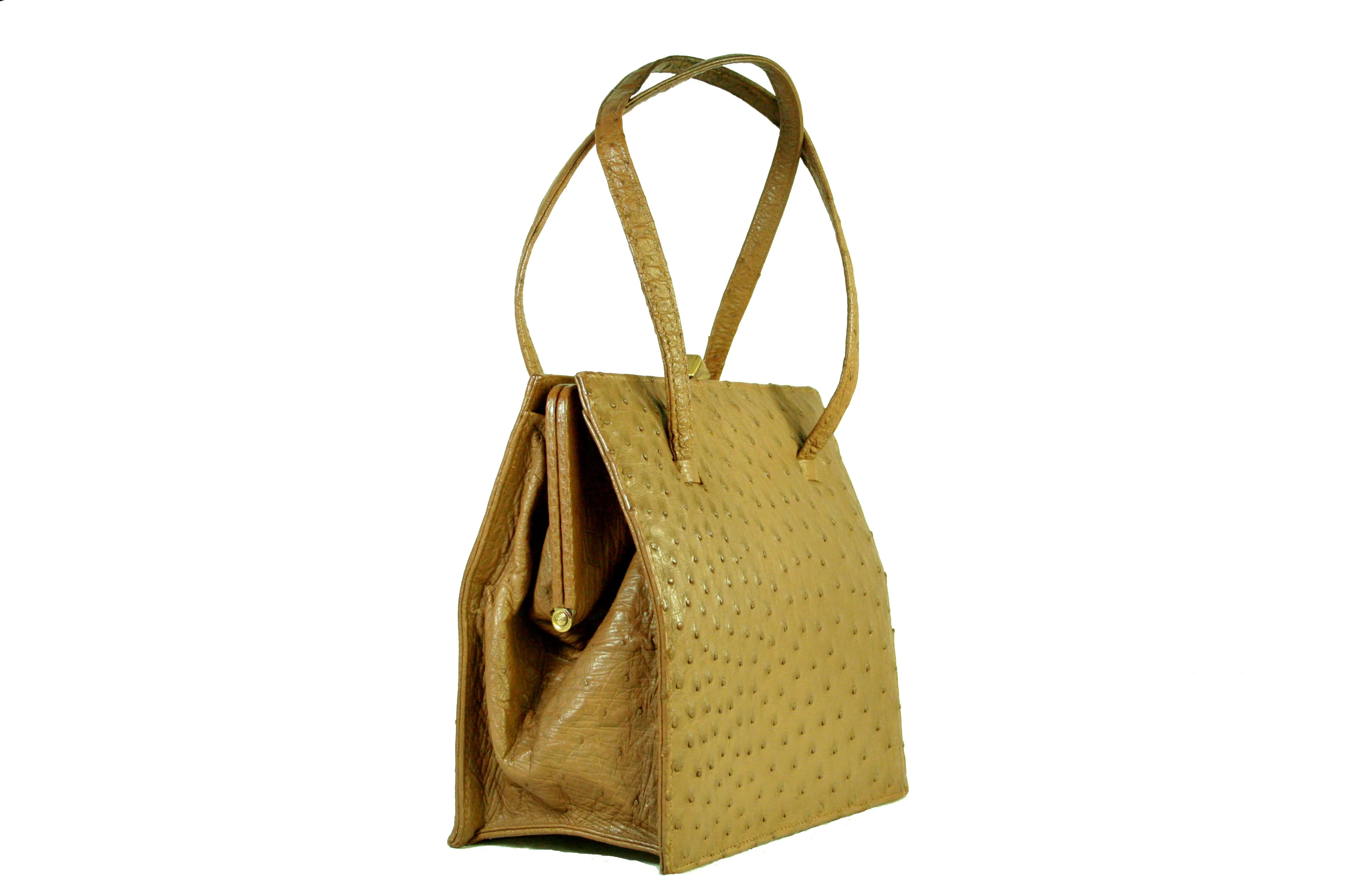 Cinnamon colored ostrich skin handbag