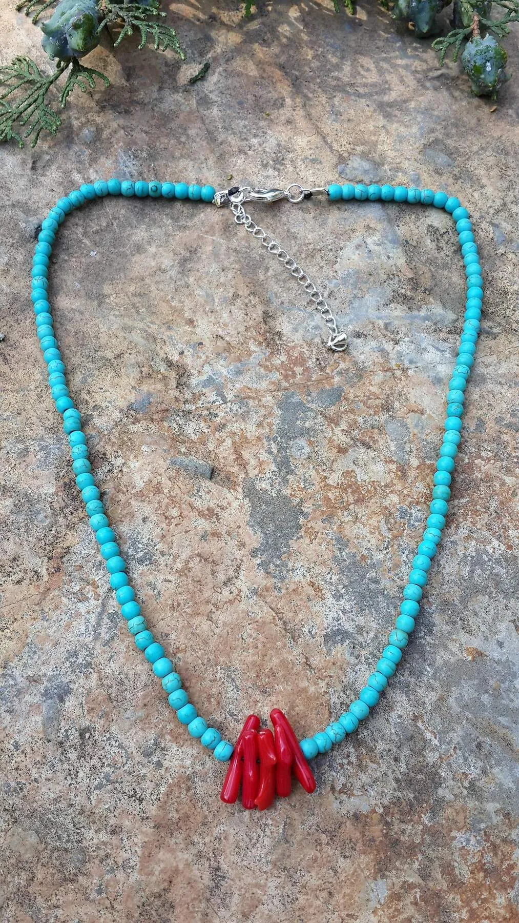 Coral Natural Stone Turquoise Necklace