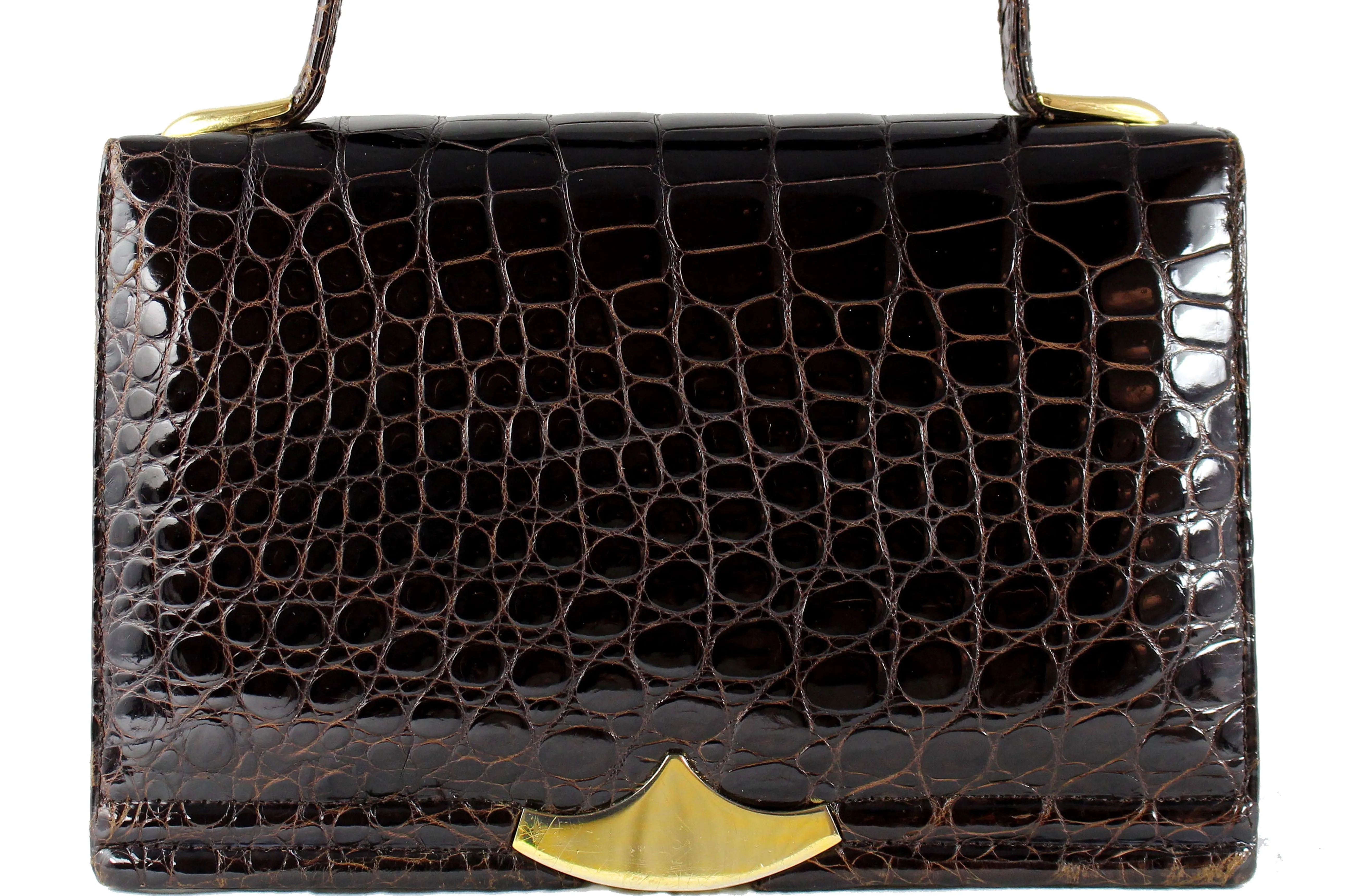 CROCO-PARK brown glossy crocodile skin handbag