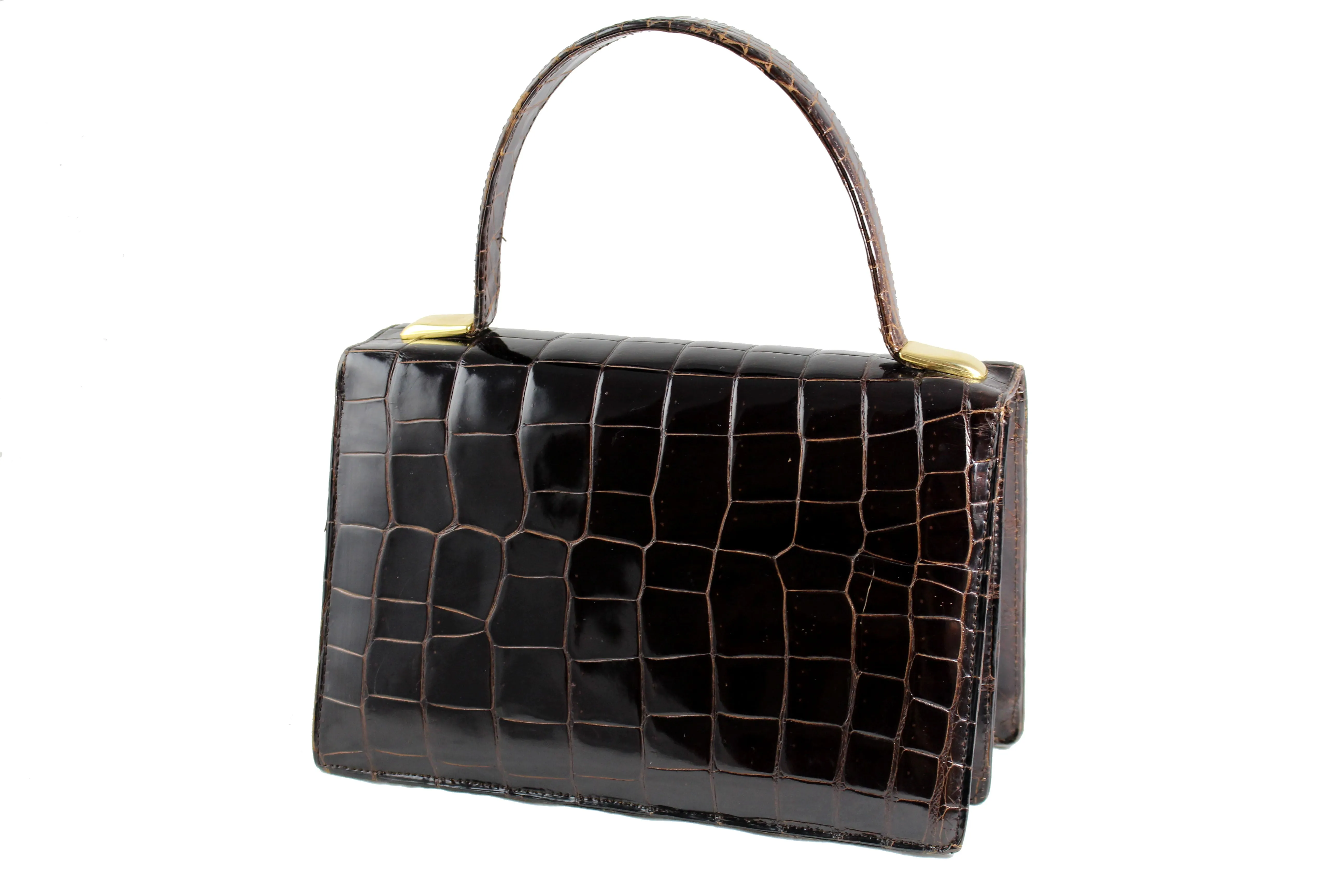 CROCO-PARK brown glossy crocodile skin handbag