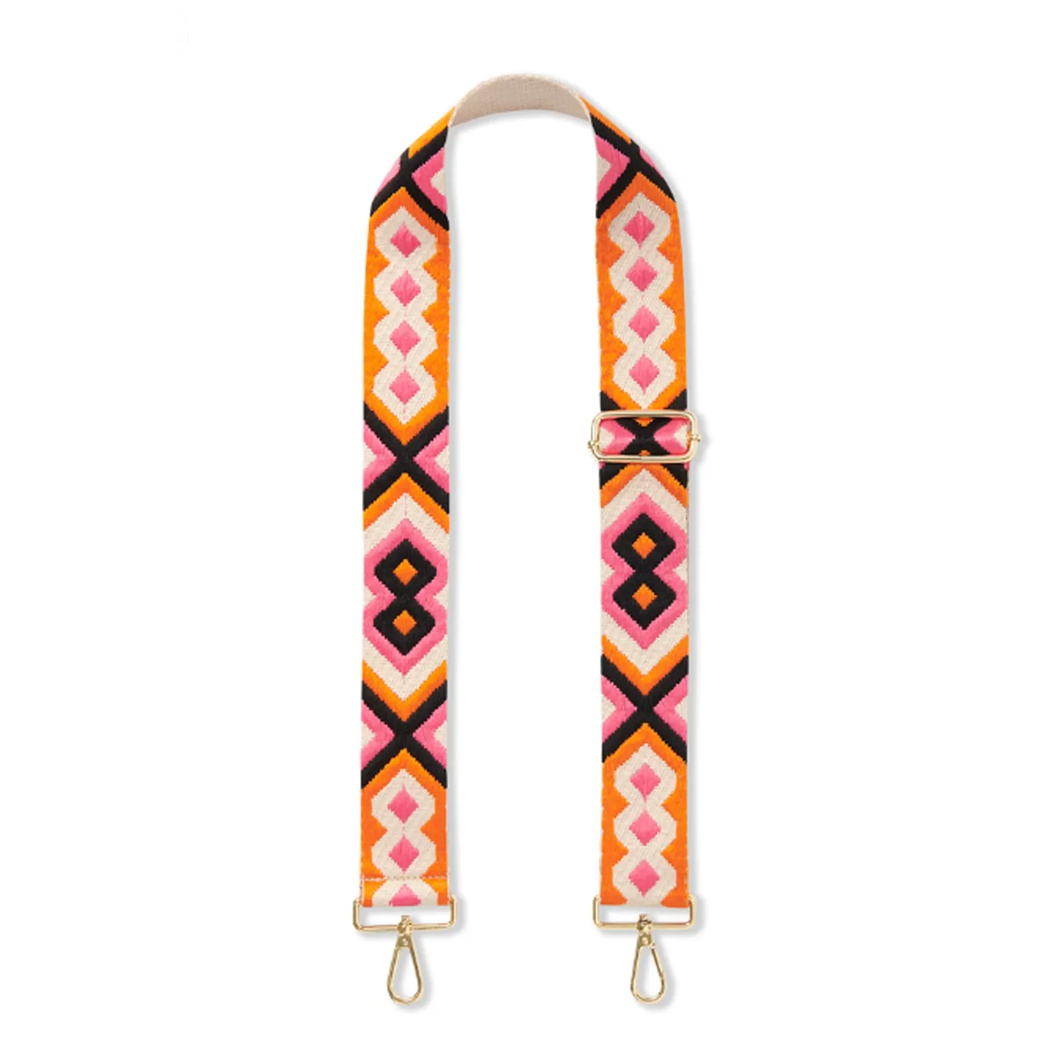 Crossbody Strap - Orange and Pink Bohemian Print (Gold Hardware)