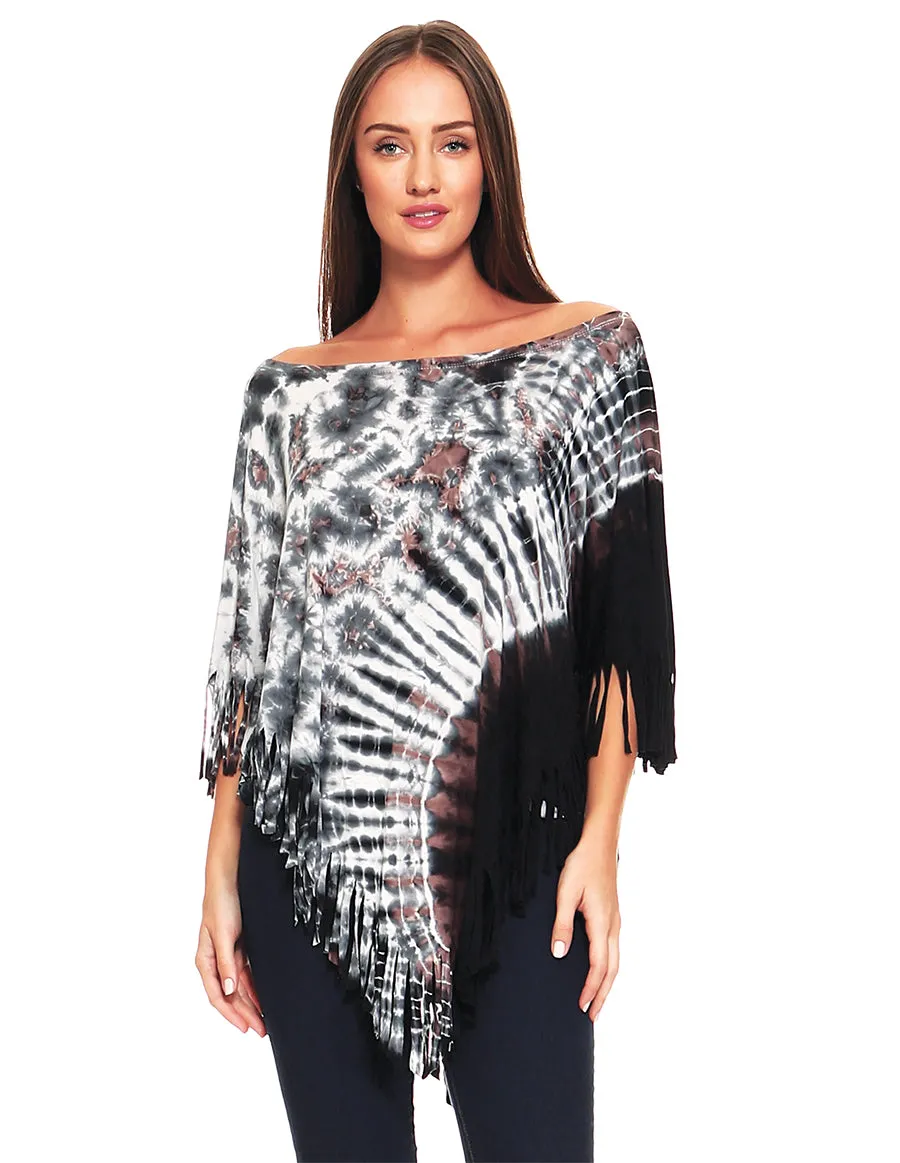 Fringed Tie Dye Bohemian Boho Hippie Poncho Top