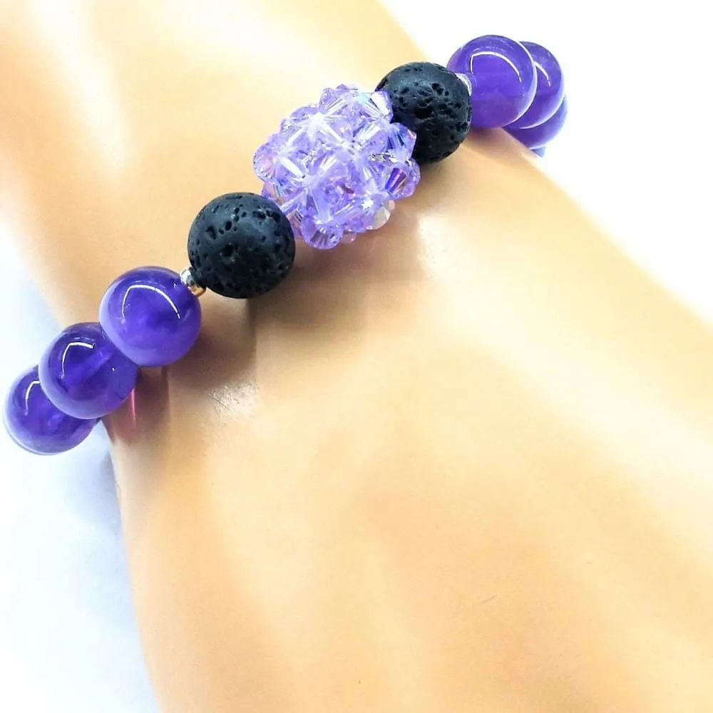 Glamorous Amethyst Gemstone Lava Rock Bracelet