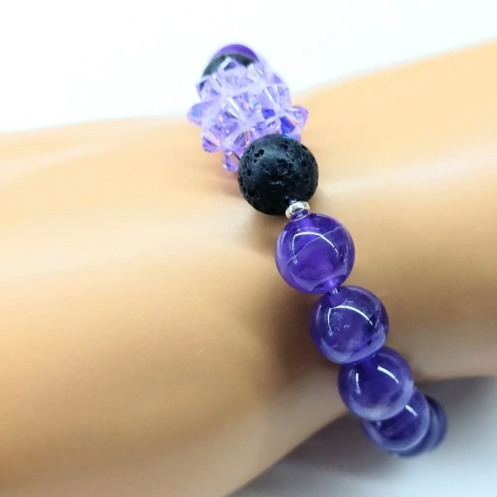 Glamorous Amethyst Gemstone Lava Rock Bracelet