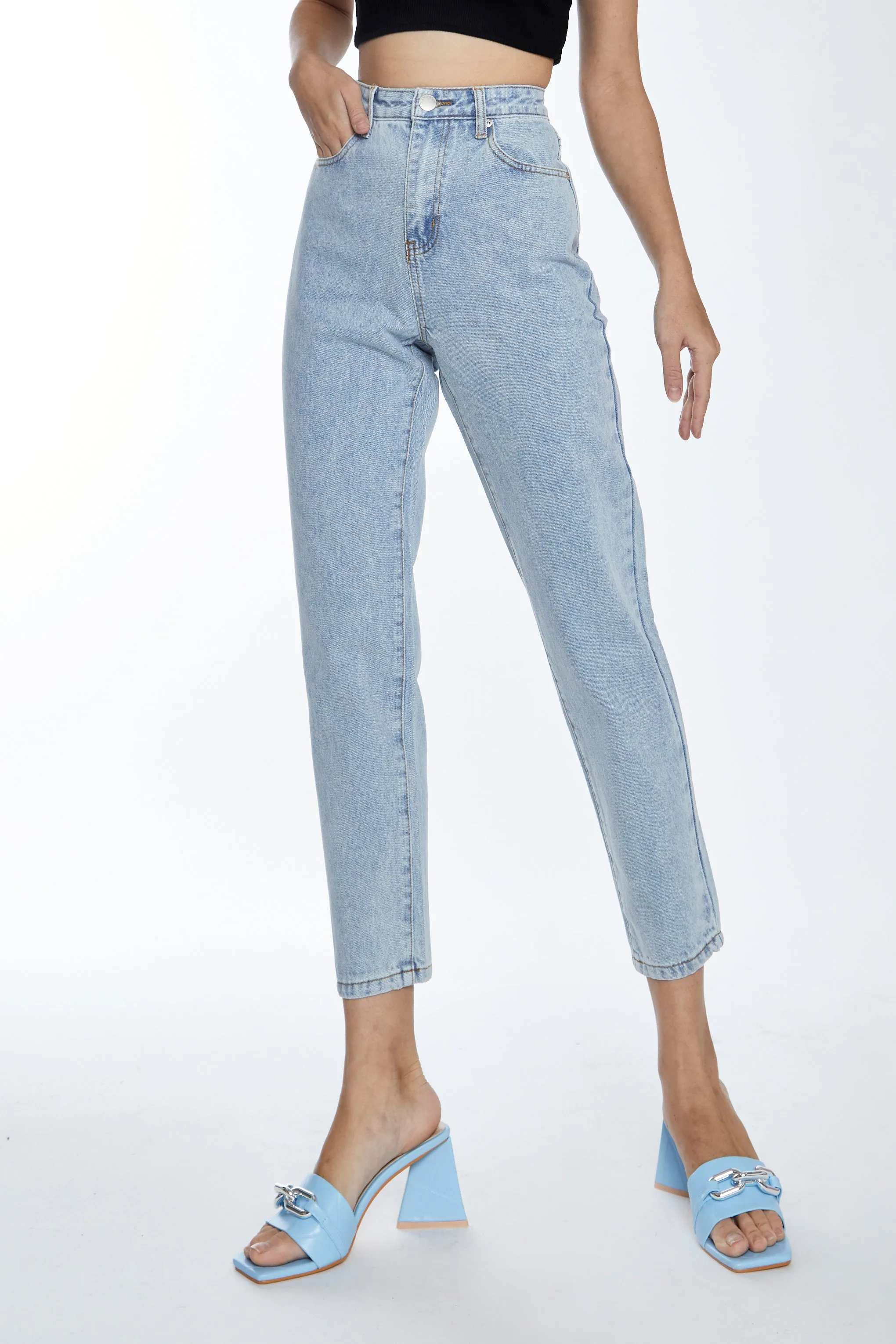 Glamorous Bleach Stonewash Denim Slim Fit Straight Leg Jeans