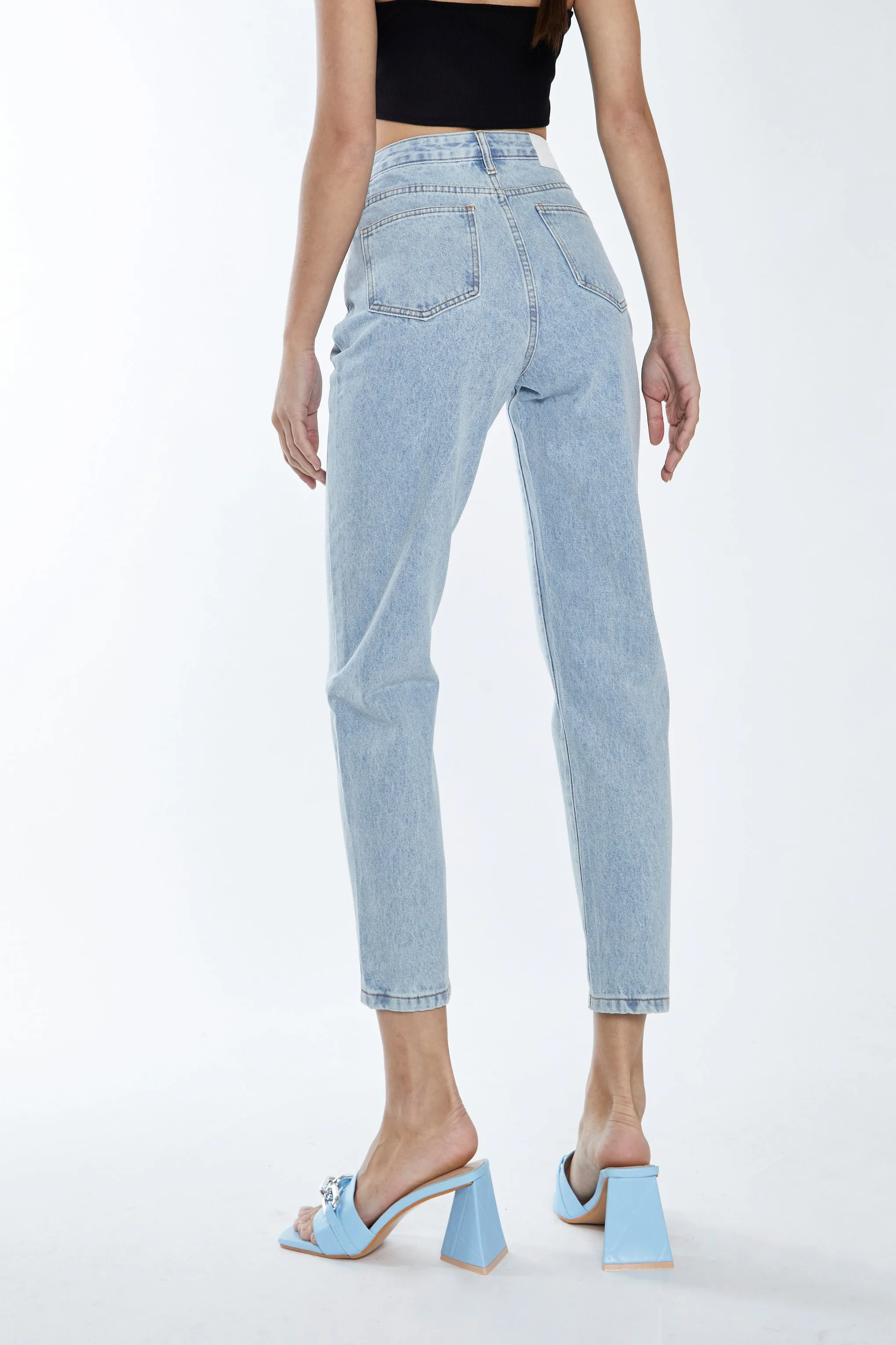 Glamorous Bleach Stonewash Denim Slim Fit Straight Leg Jeans