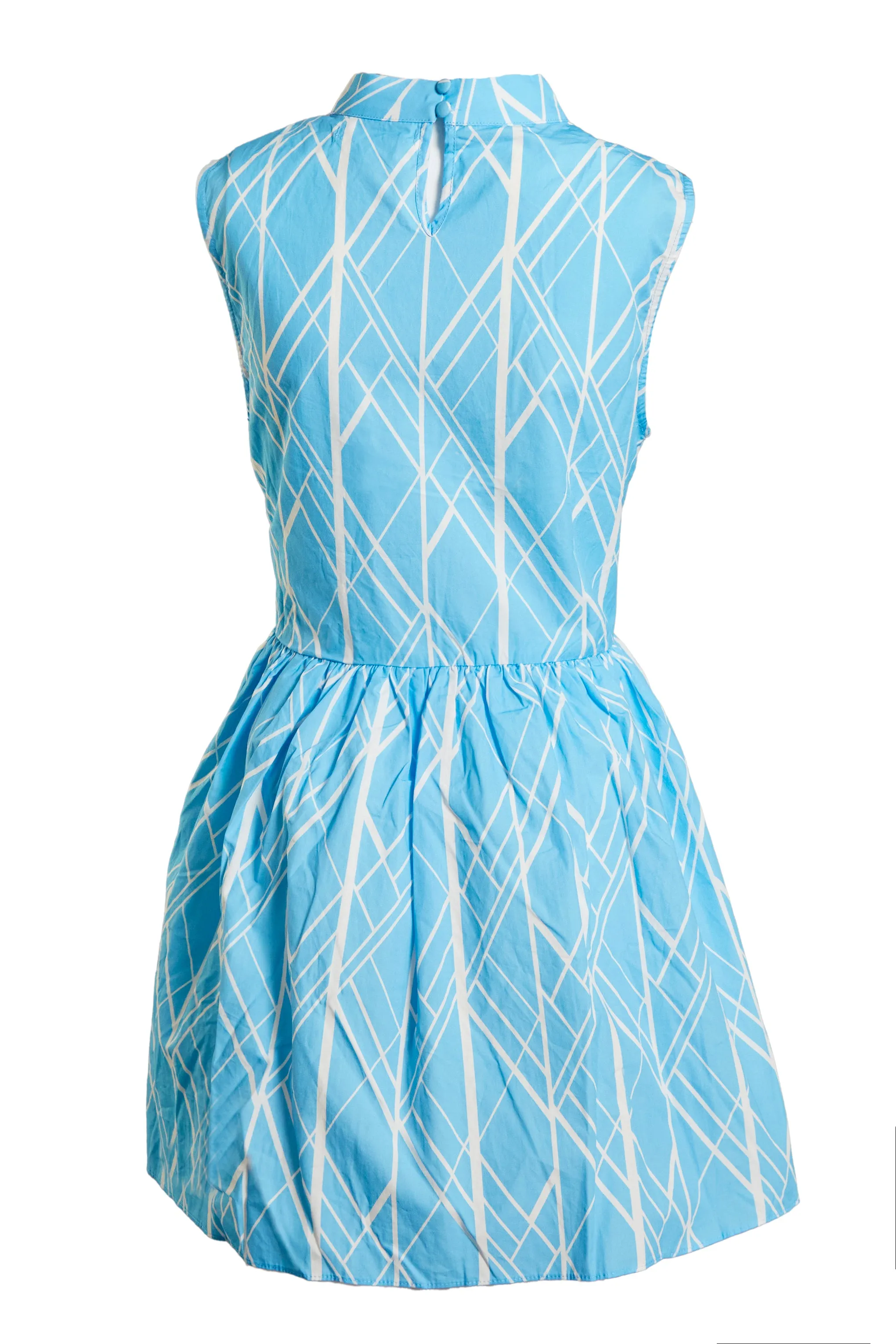 Glamorous Blue Geo Abstract High Neck Skater Dress