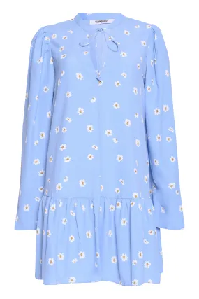 Glamorous Blue Spaced Floral Tie Neck Shift Mini Dress