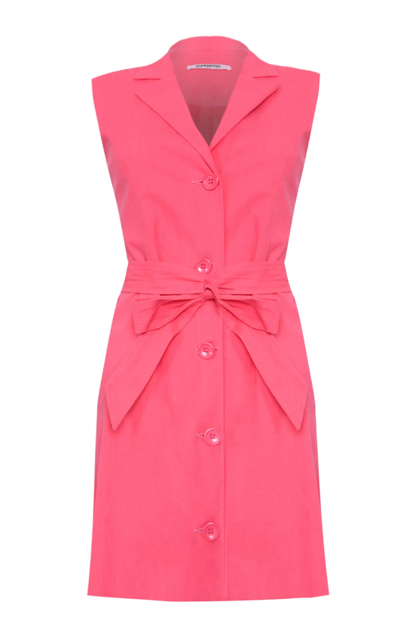 Glamorous Candy Pink Button Front Sleeveless Tie Waist Mini Dress