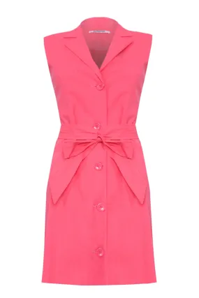 Glamorous Candy Pink Button Front Sleeveless Tie Waist Mini Dress