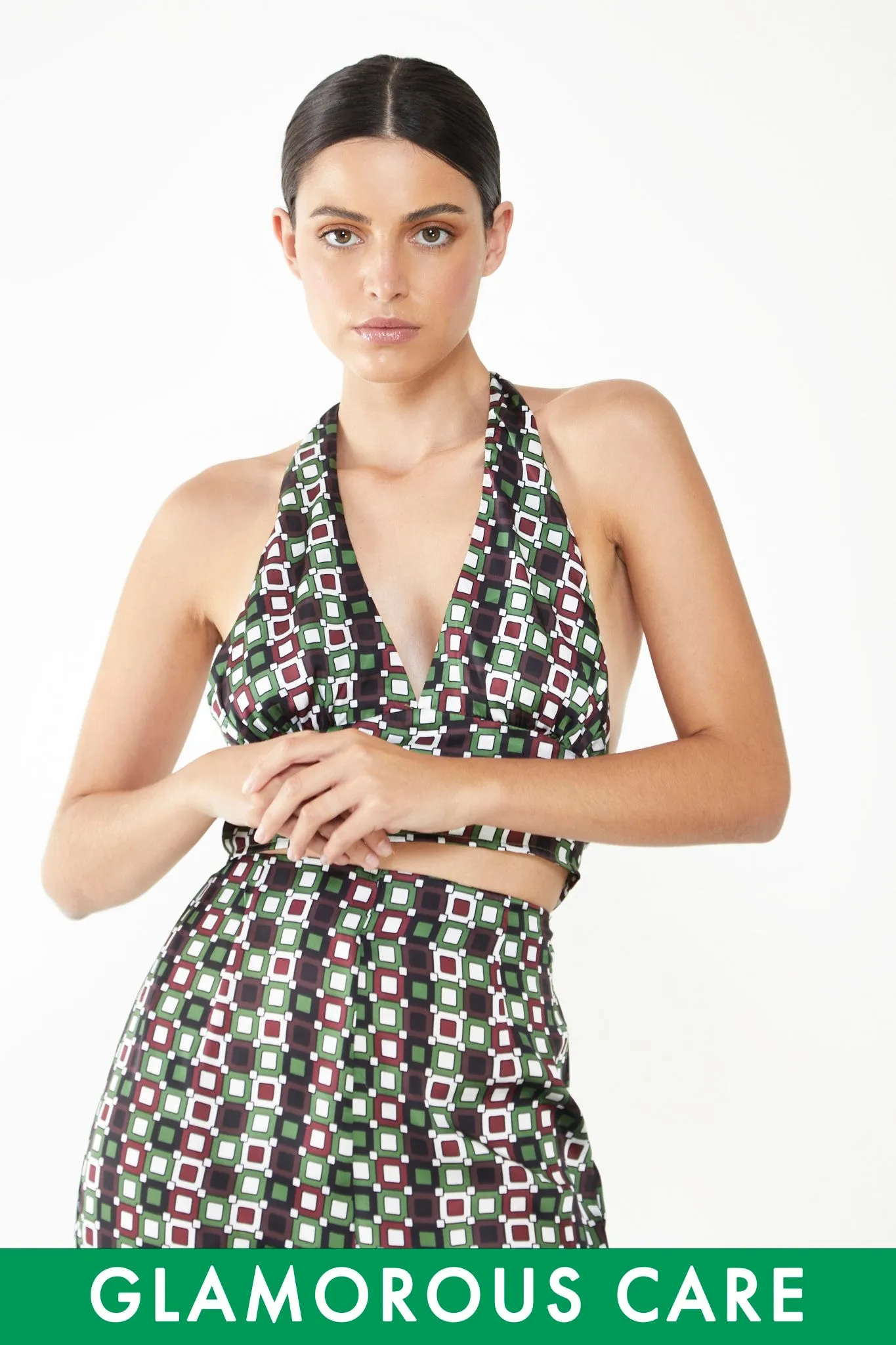 Glamorous Care Geometric Print Halter Neck Top