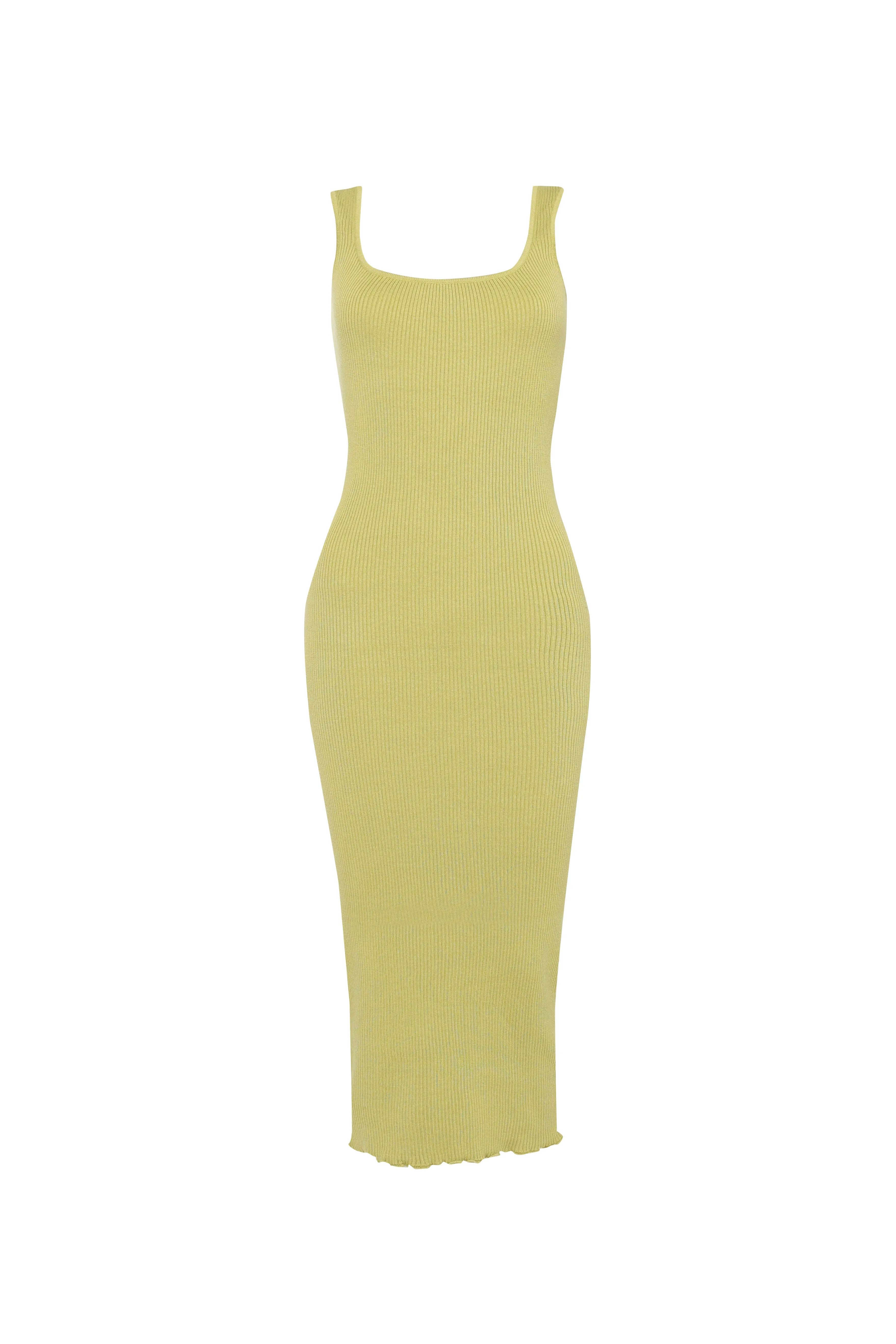 Glamorous Care Olive Knit Square Neck Midi Dress