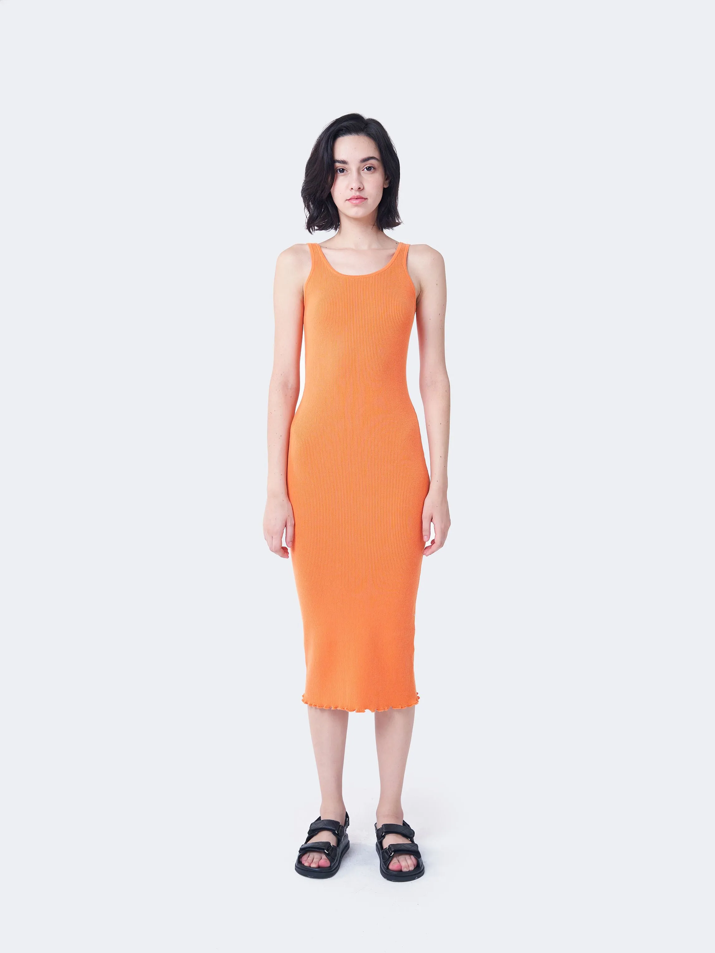 Glamorous Care Orange Ribbed Midi Dress