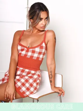 Glamorous Care Rust Gingham Crop Top