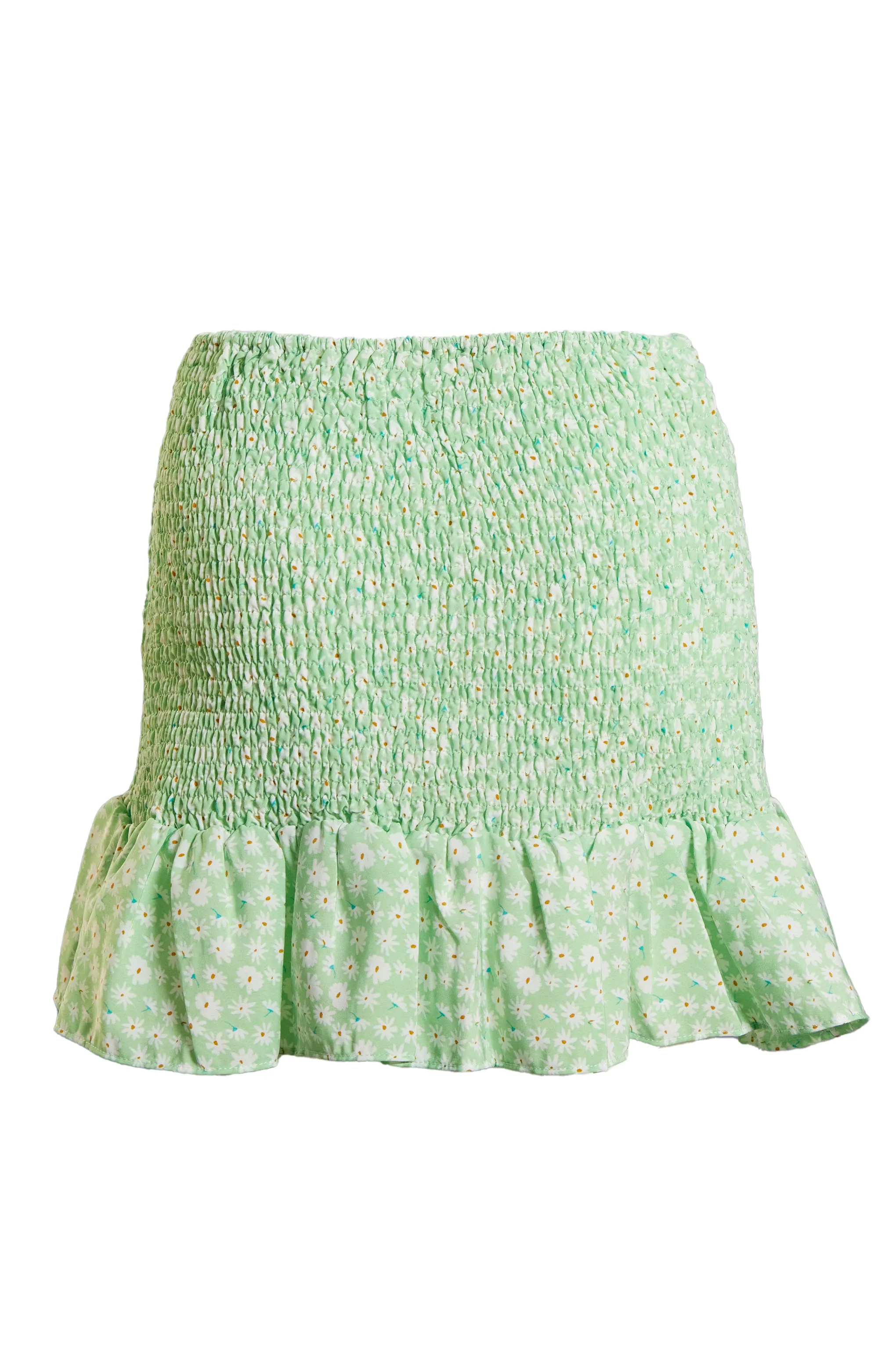 Glamorous Care Smocked Mini Skirt with Ruffle Hem