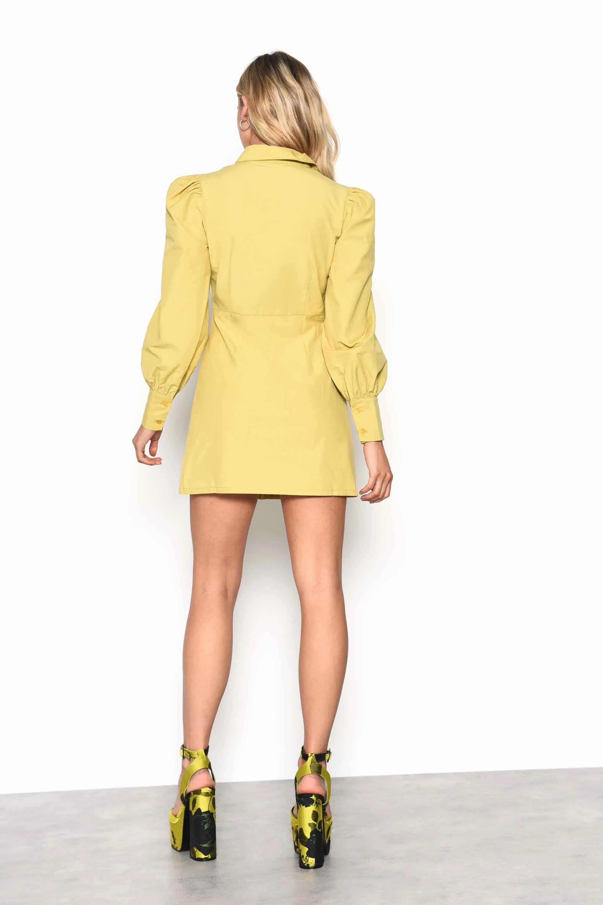 Glamorous Citron Puff Sleeve Mini Shirt Dress