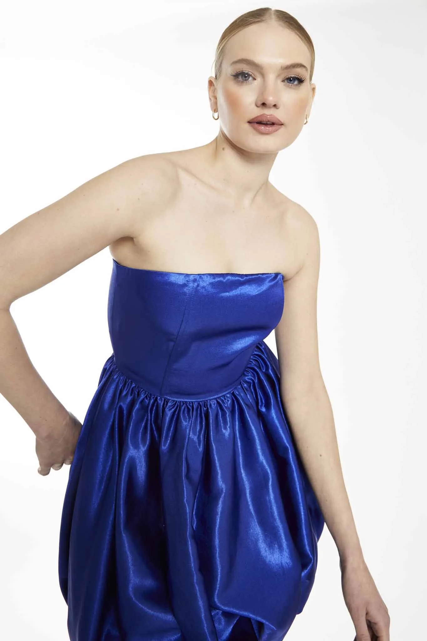 Glamorous Collection Bright Blue Strapless Puff Skirt Mini Dress