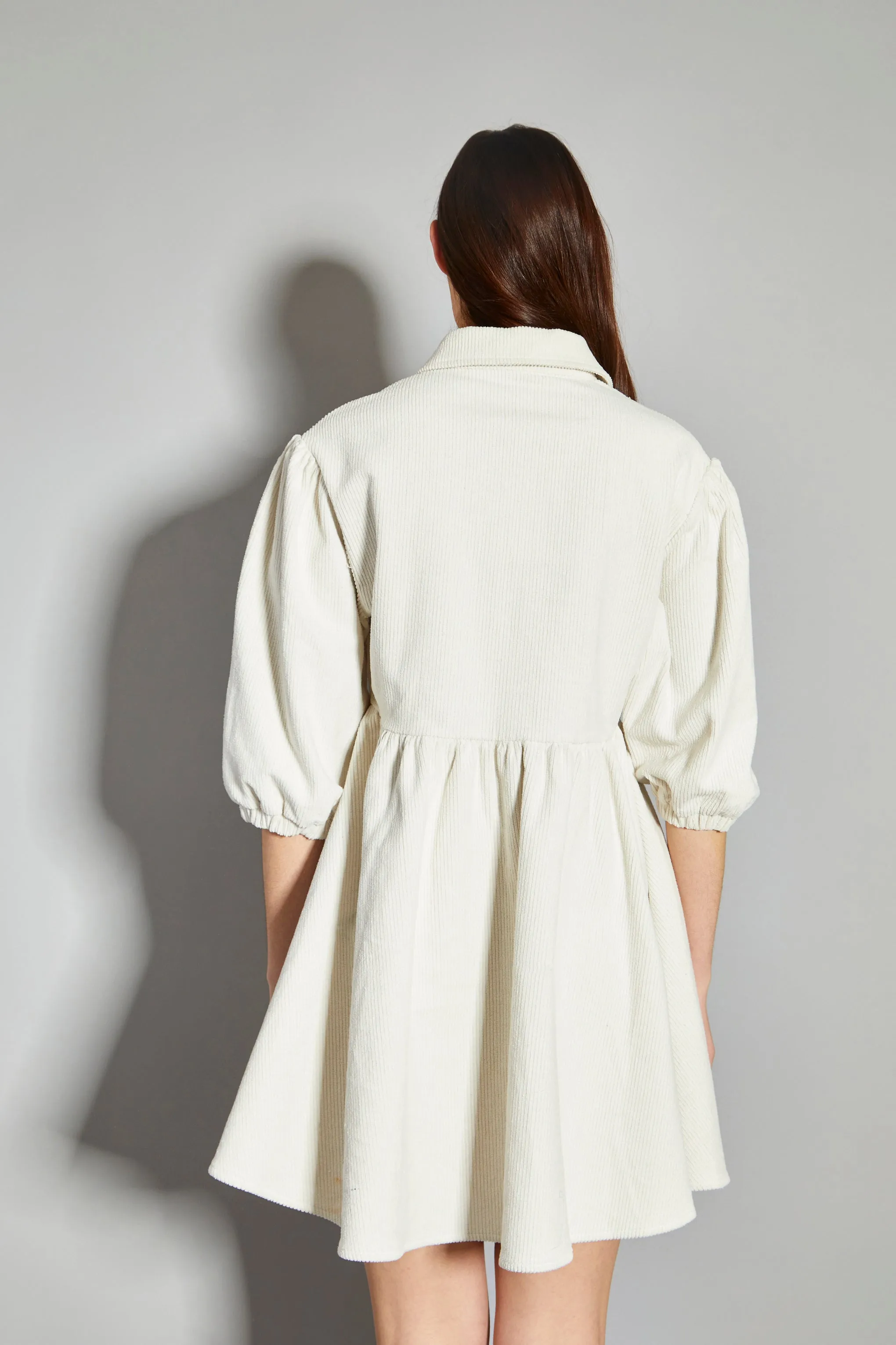 Glamorous Cream Corduroy Puff Sleeve Skater Shirt Dress