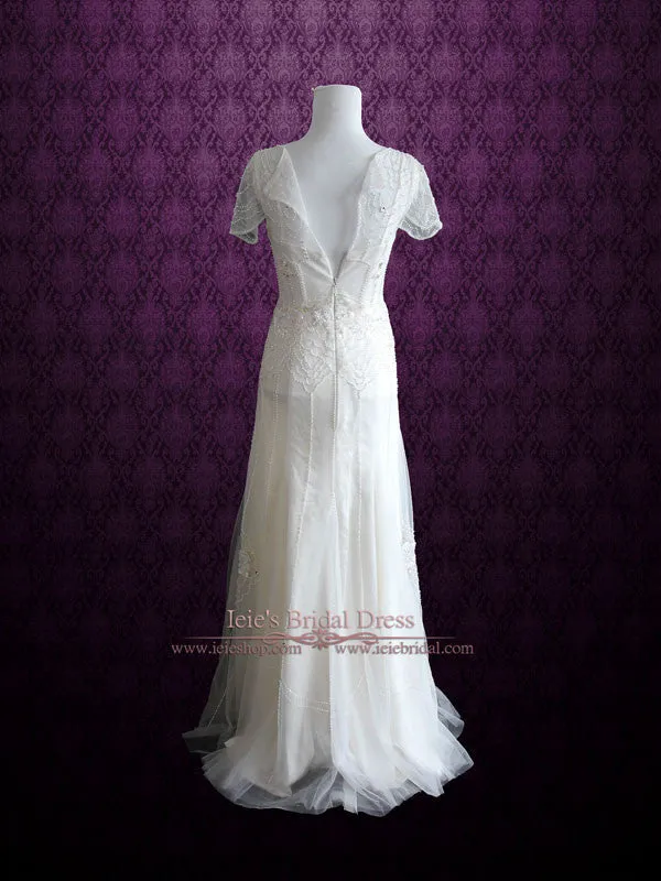 Glamorous Retro 1920’s Style Wedding Dress with Sleeves | Anabel