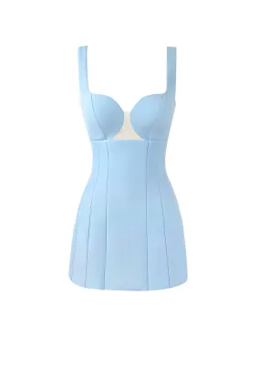 Glossy ultra mini dress in light blue with cutouts