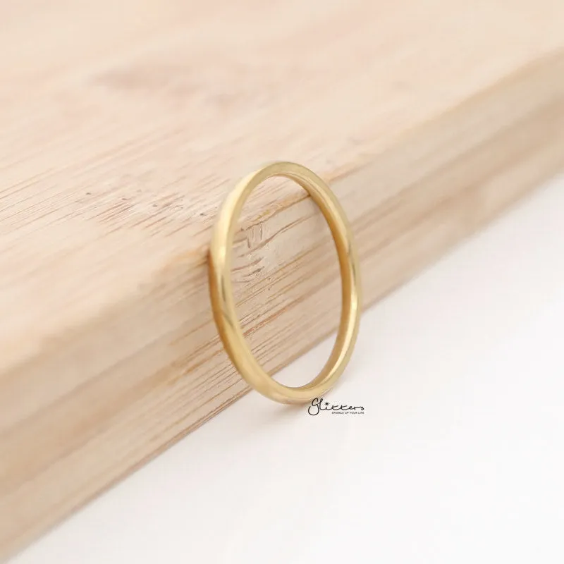 Gold Plated 2mm Wide Glossy Mirror Polished Stainless Steel Plain Band Ring