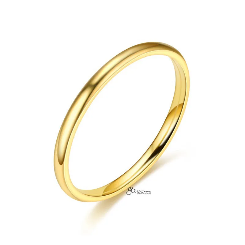 Gold Plated 2mm Wide Glossy Mirror Polished Stainless Steel Plain Band Ring