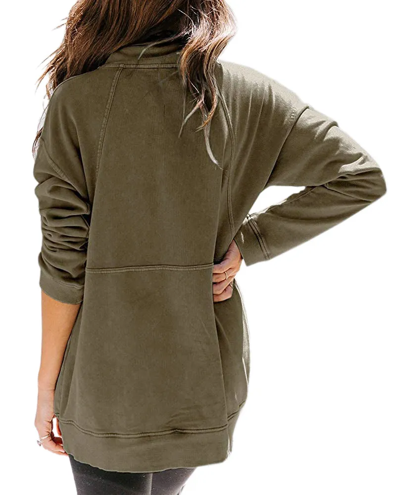 Haute Edition Women's Half Zip Slouchy Pullover Sweatshirt with Plus