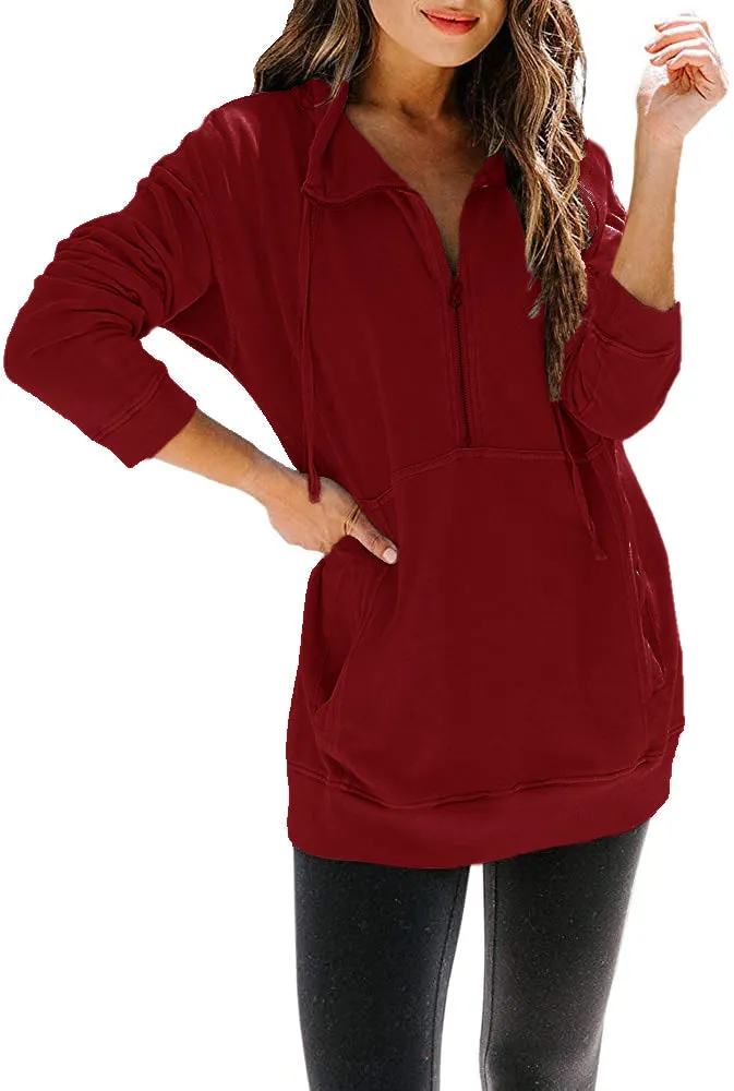 Haute Edition Women's Half Zip Slouchy Pullover Sweatshirt with Plus