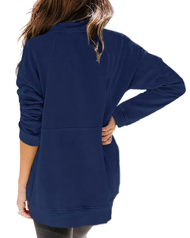 Haute Edition Women's Half Zip Slouchy Pullover Sweatshirt with Plus