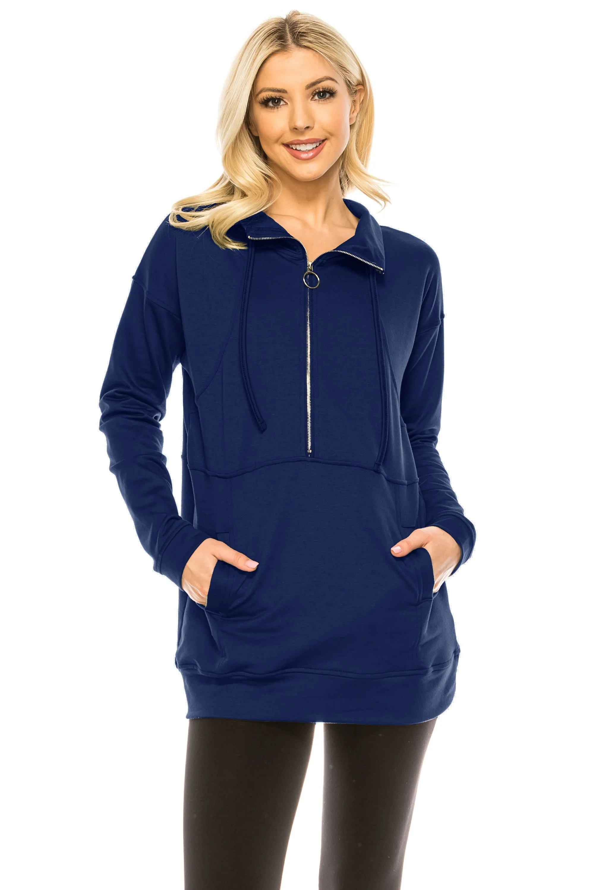 Haute Edition Women's Half Zip Slouchy Pullover Sweatshirt with Plus