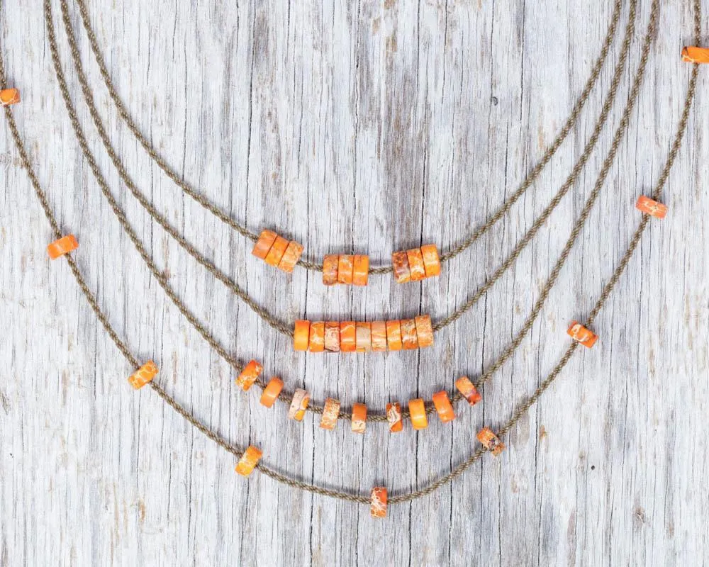 Heishi Bohemian Necklace-0776-Orange Jasper