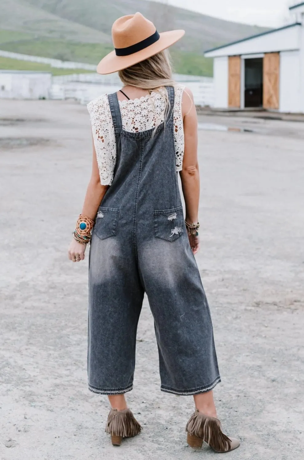 High Hopes Slouchy Denim Overalls - Black