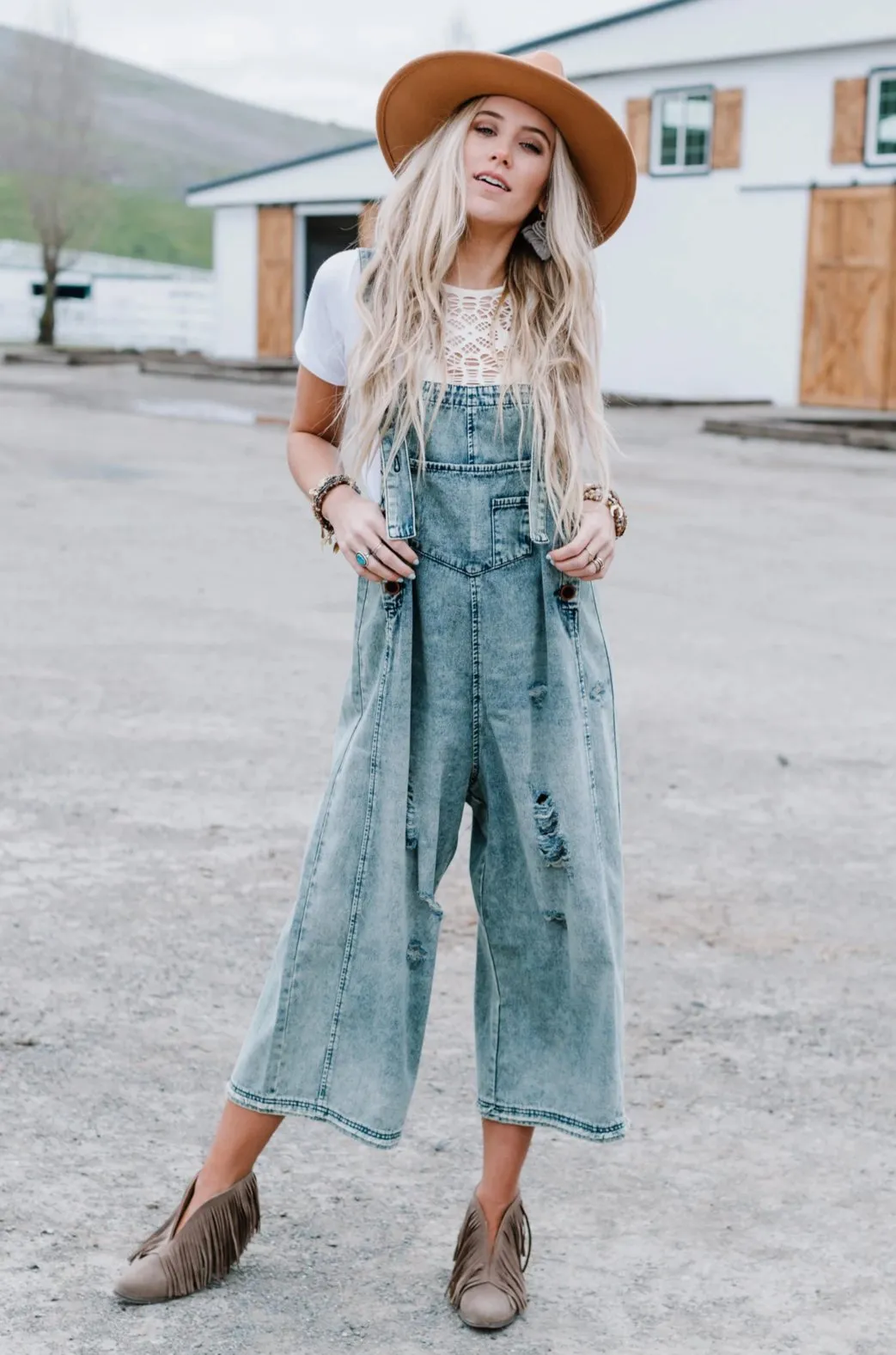 High Hopes Slouchy Denim Overalls - Blue