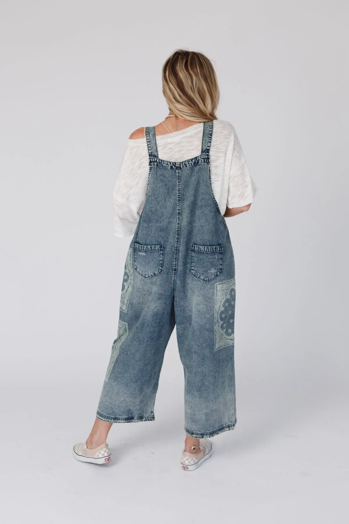 High Hopes Slouchy Denim Overalls - Denim Bandana