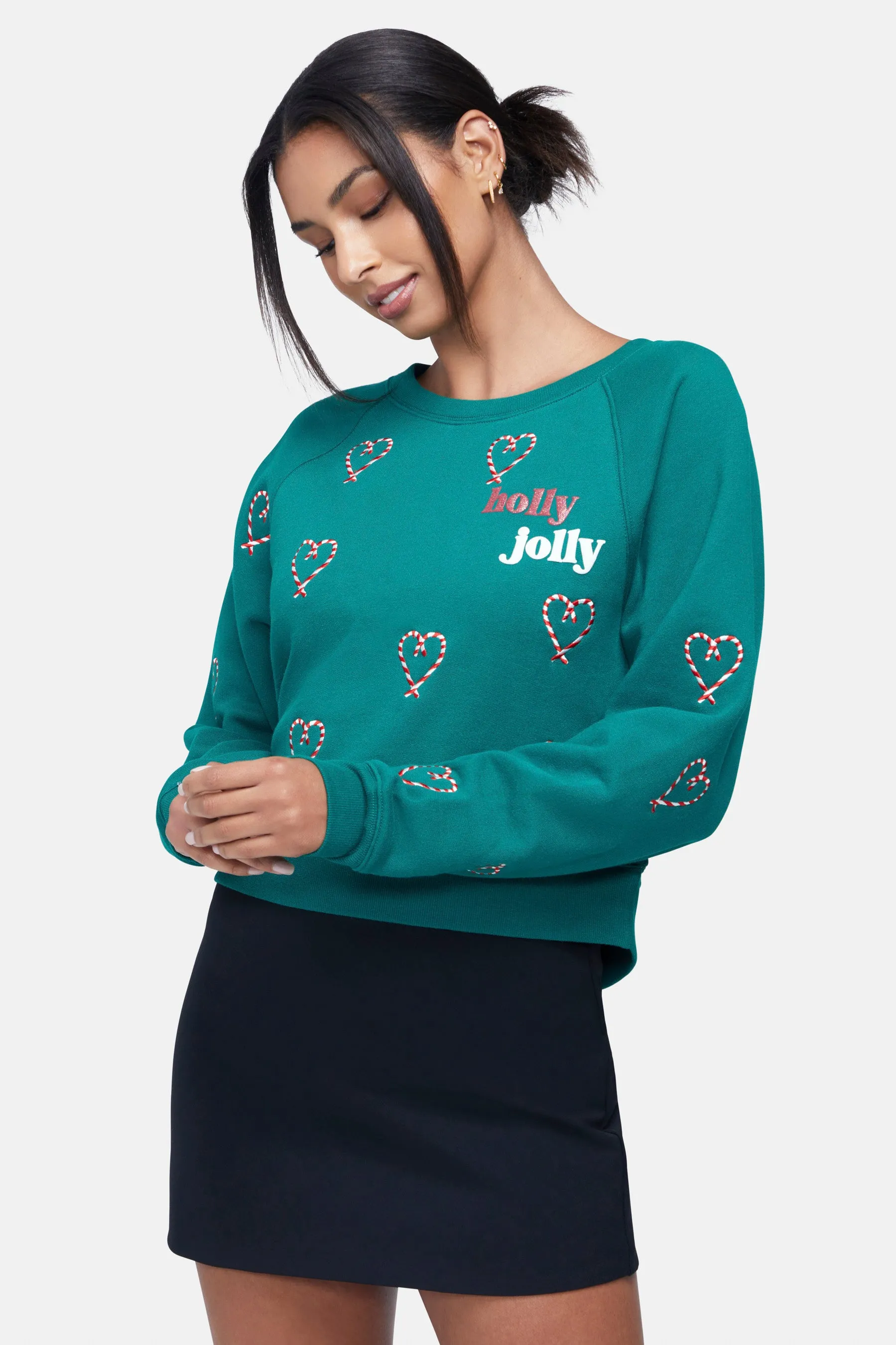 Holly Jolly Slouchy Raglan Pullover | Evergreen