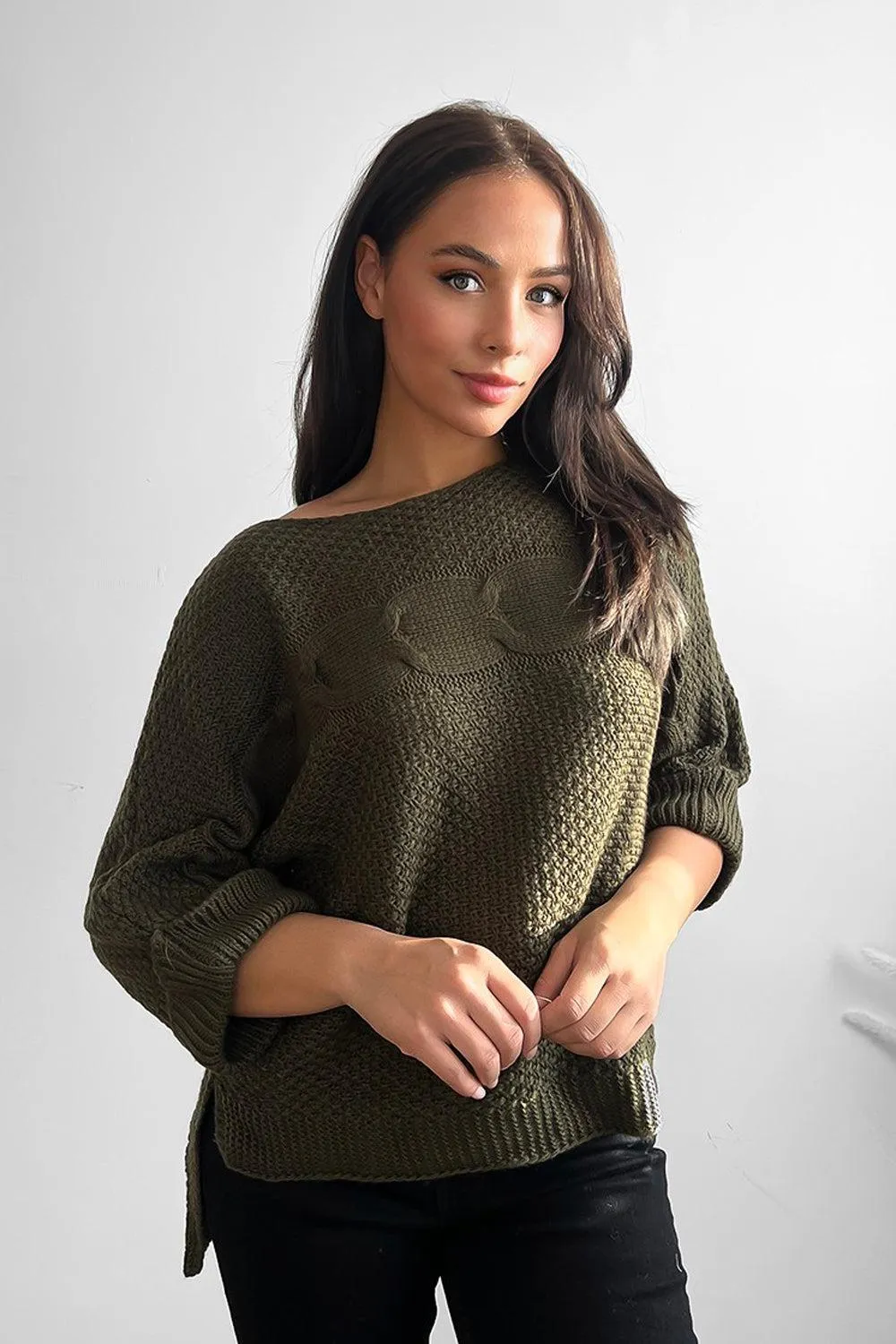 Horizontal Braid Slouchy Fit Pullover