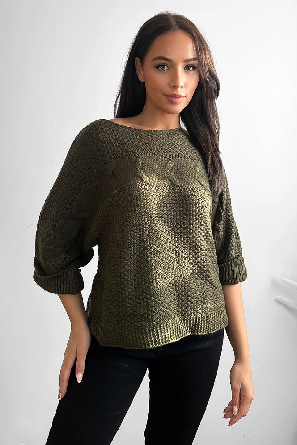 Horizontal Braid Slouchy Fit Pullover