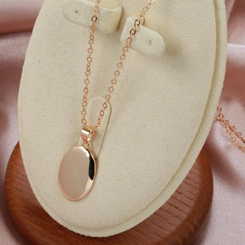 Hot Fashion Glossy Dangle Oval Necklace - 585 Rose Gold