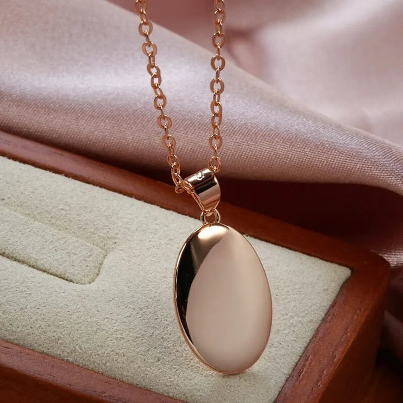 Hot Fashion Glossy Dangle Oval Necklace - 585 Rose Gold