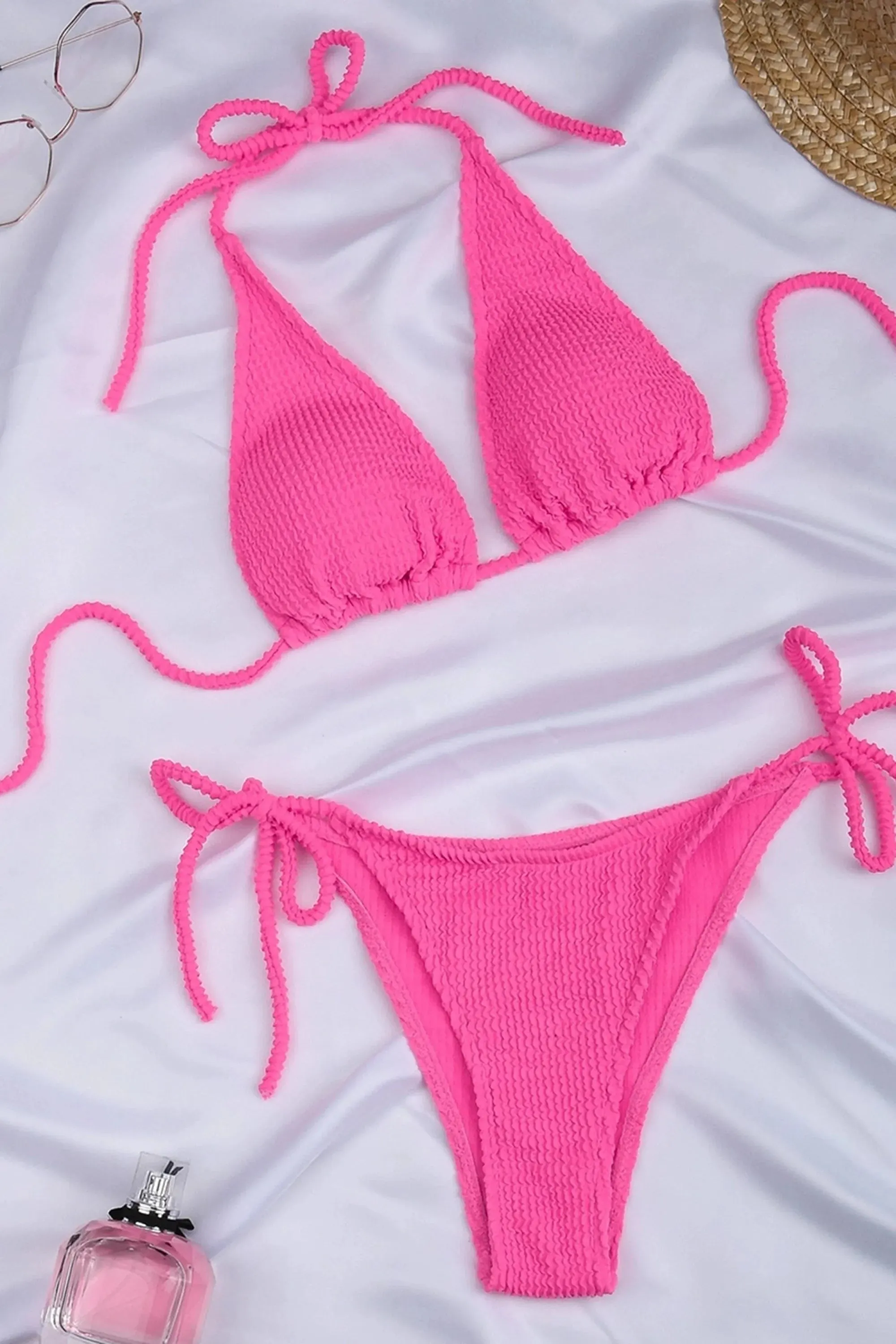 Hot Pink Textured Smocked Bikini