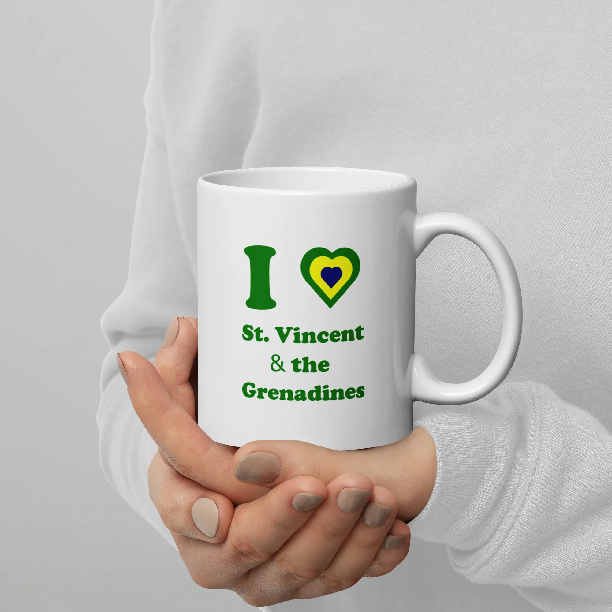 I Love St. Vincent and the Grenadines Green Heart White glossy mug