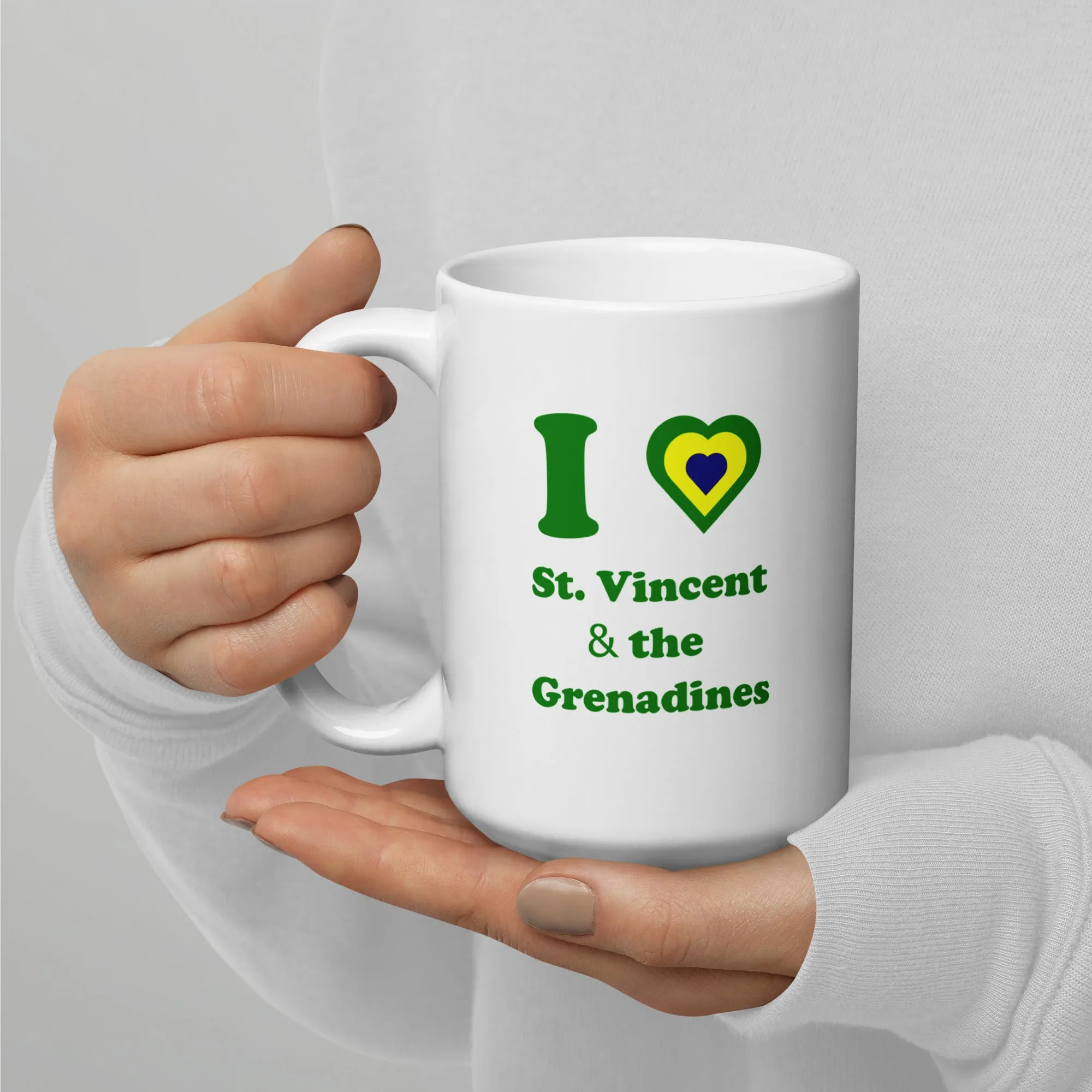 I Love St. Vincent and the Grenadines Green Heart White glossy mug