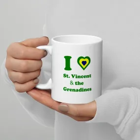 I Love St. Vincent and the Grenadines Green Heart White glossy mug