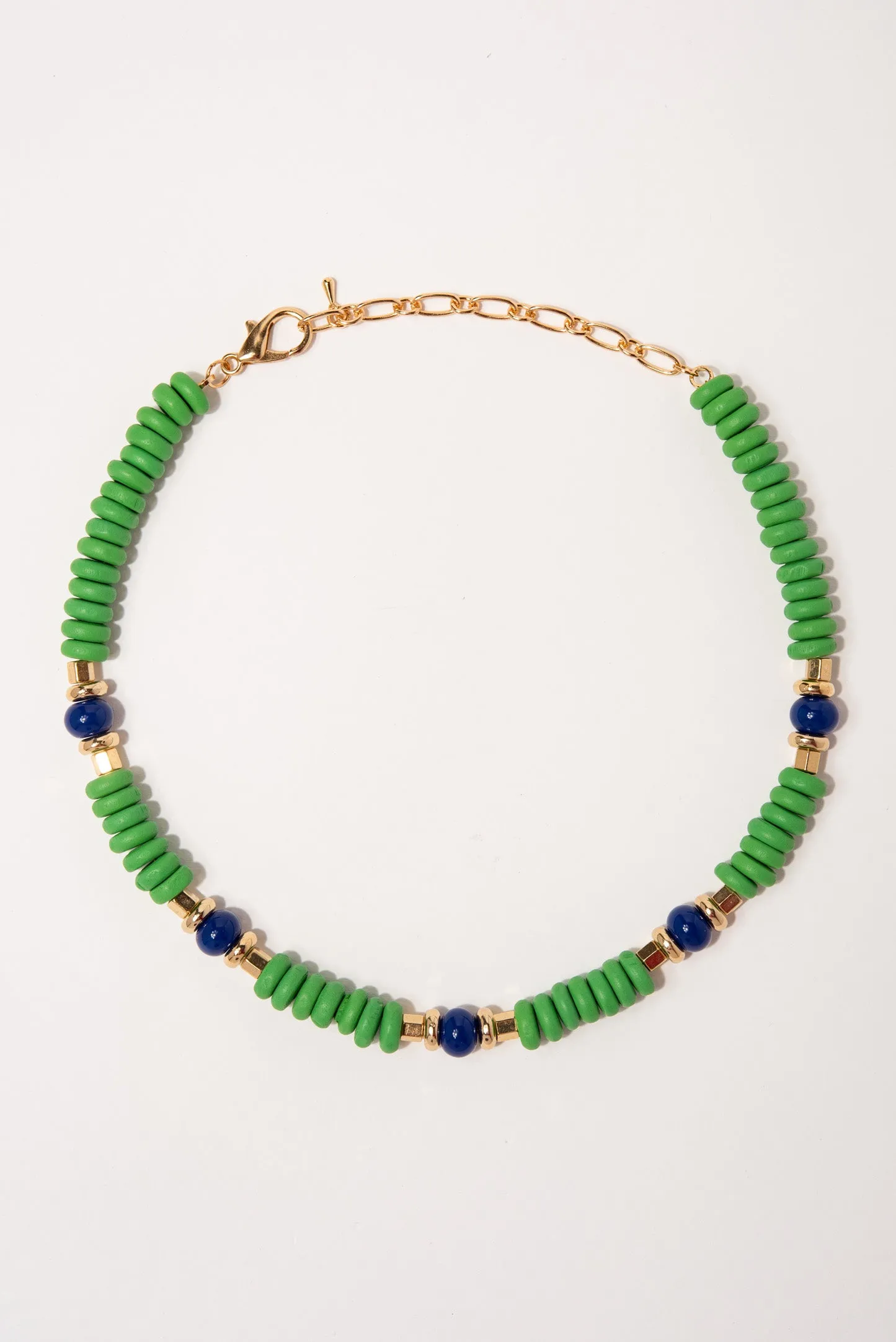 Jenna Bohemian Disc Beaded Island Necklace - Green