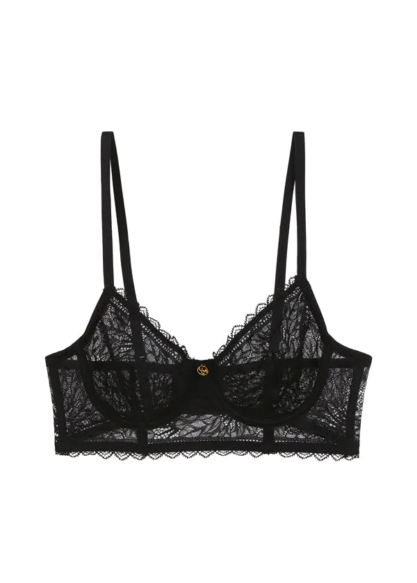 KAYLA Glamorous Unlined Lace Black Long Demi Bra