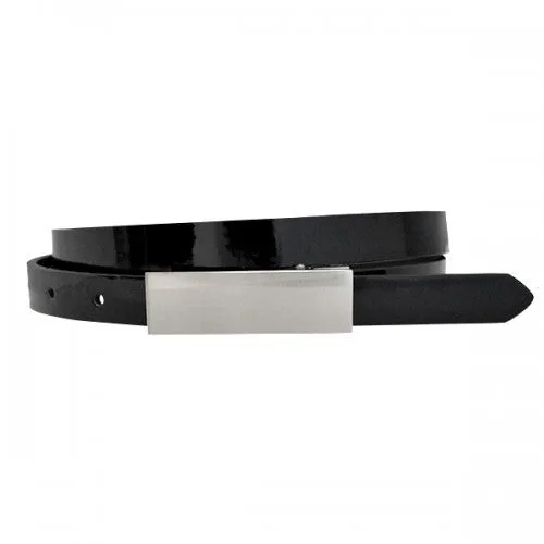 KIMBERLY - Womens Black Glossy Patent Leather Reversible Thin Belt